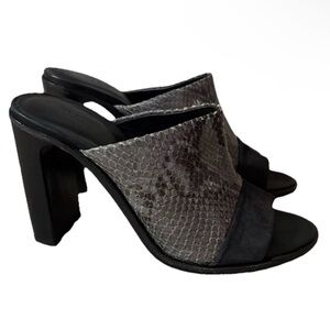 Rag & Bone Sandal Heel Gray Mules Snake Embossed Leather Tristan Sz 37 1/2